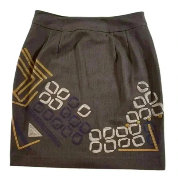 Peter Nygard Women's Gray Embroidered Geometric Straight Skirt Size-8 - Picture 4 of 9